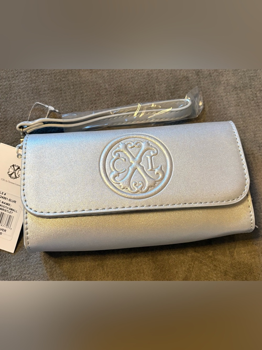 Silver Women's Clutch Wristlet with Embossed Logo